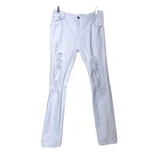 Fred Marshall Men’s Jeans Mid Rise Distressed Stretch Slim Fit White Size 36x29